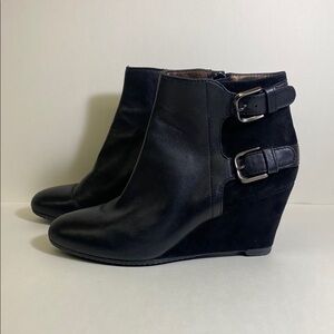 Attilio Giusti Leombruni Italian Leather and Suede Double Buckle Wedge Boots